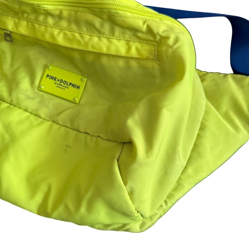 Pink Dolphin Oversized Neon Yellow Waist Bag With Blue Strap - Picture 2 of 8